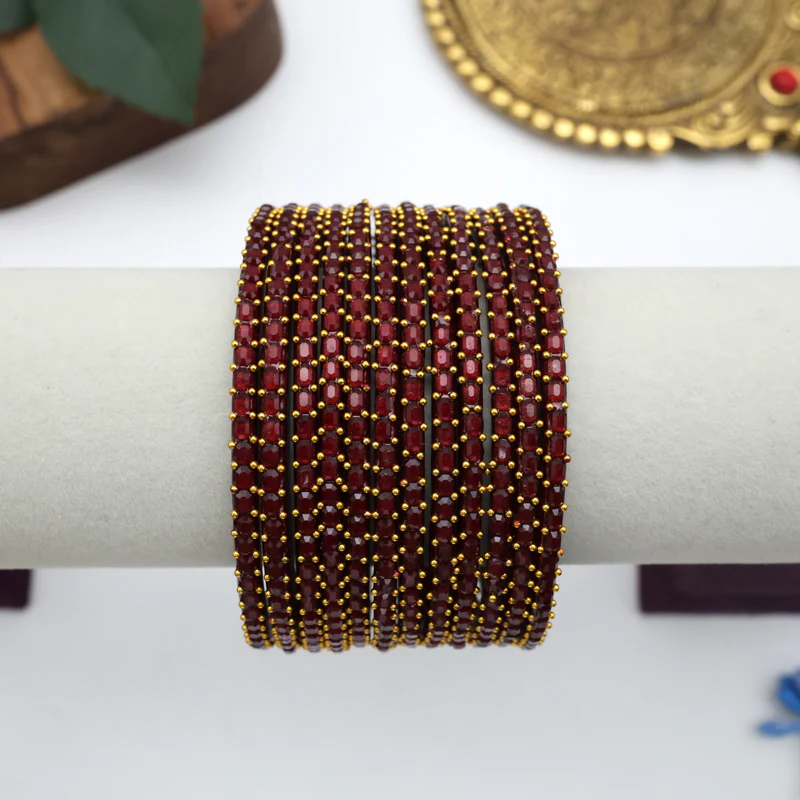 Premium Brick Cut Glass Bangles (One Dozen) - Brown